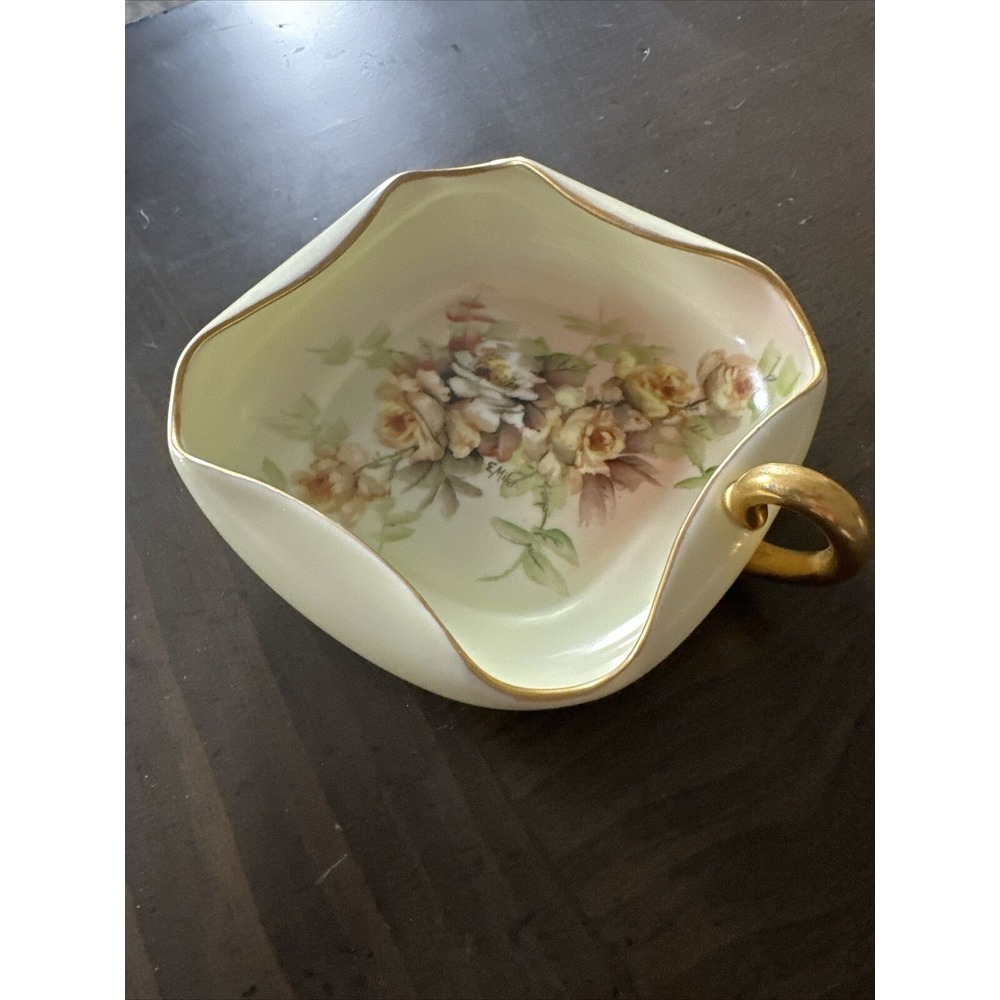 Vintage Epiag Czechoslovakia China Plate Floral Trinket Dish Yellow Bowl